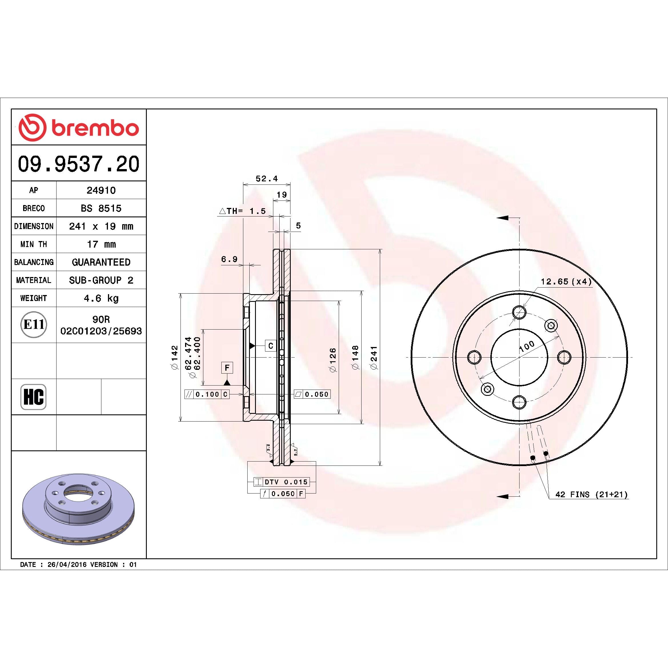 Brembo Disc Brake Rotor 09.9537.20