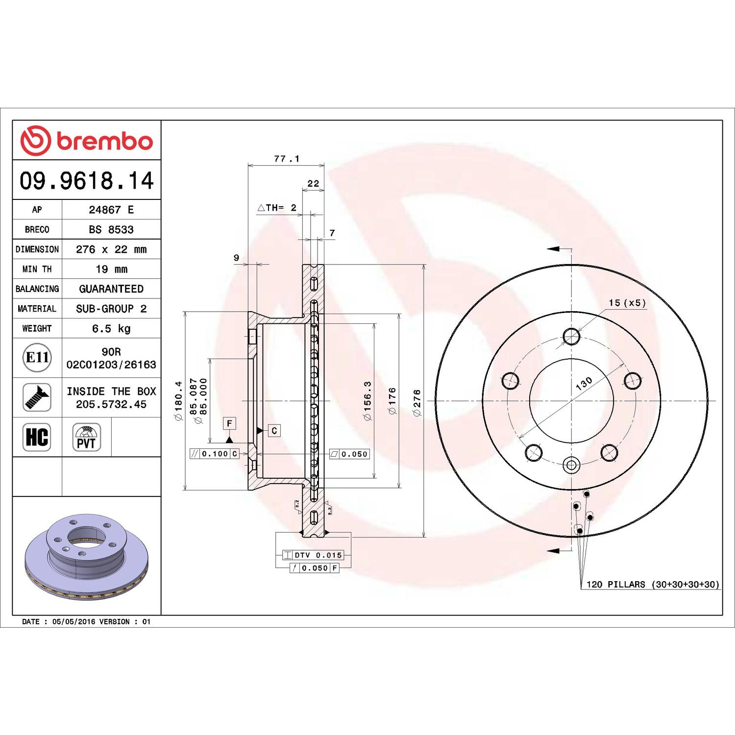 Brembo Disc Brake Rotor 09.9618.14