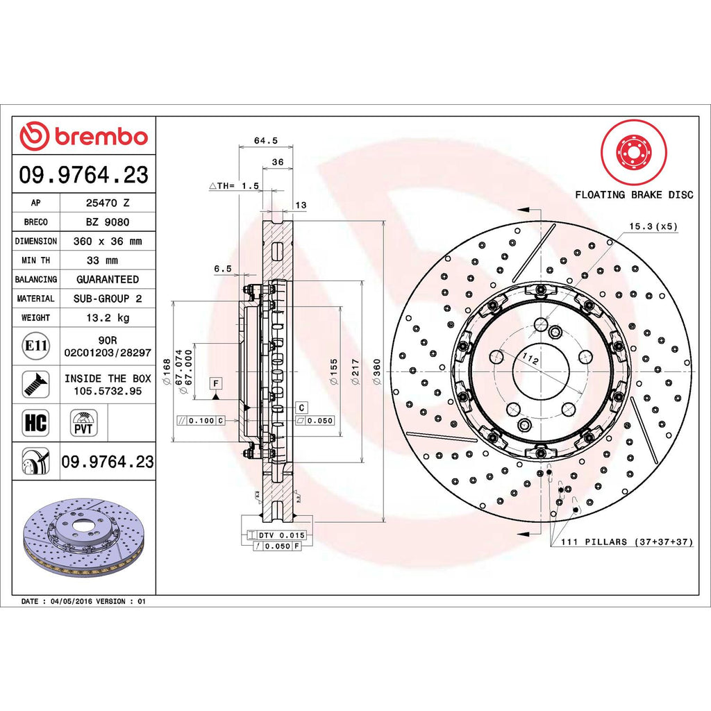 Brembo Disc Brake Rotor 09.9764.23