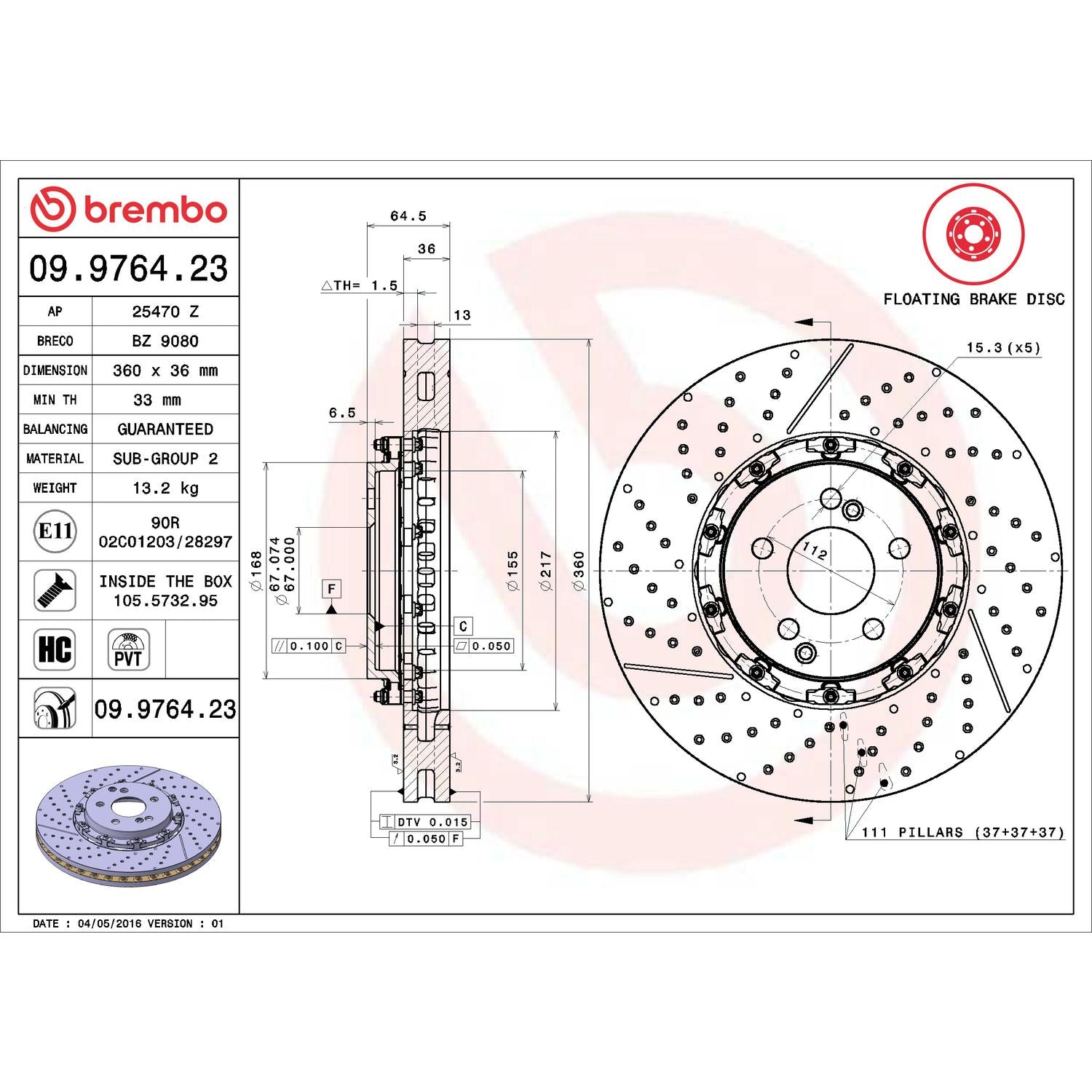 Brembo Disc Brake Rotor 09.9764.23