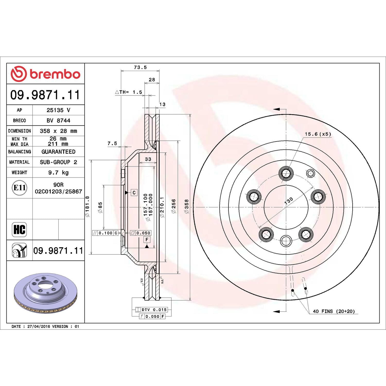Brembo Disc Brake Rotor 09.9871.11
