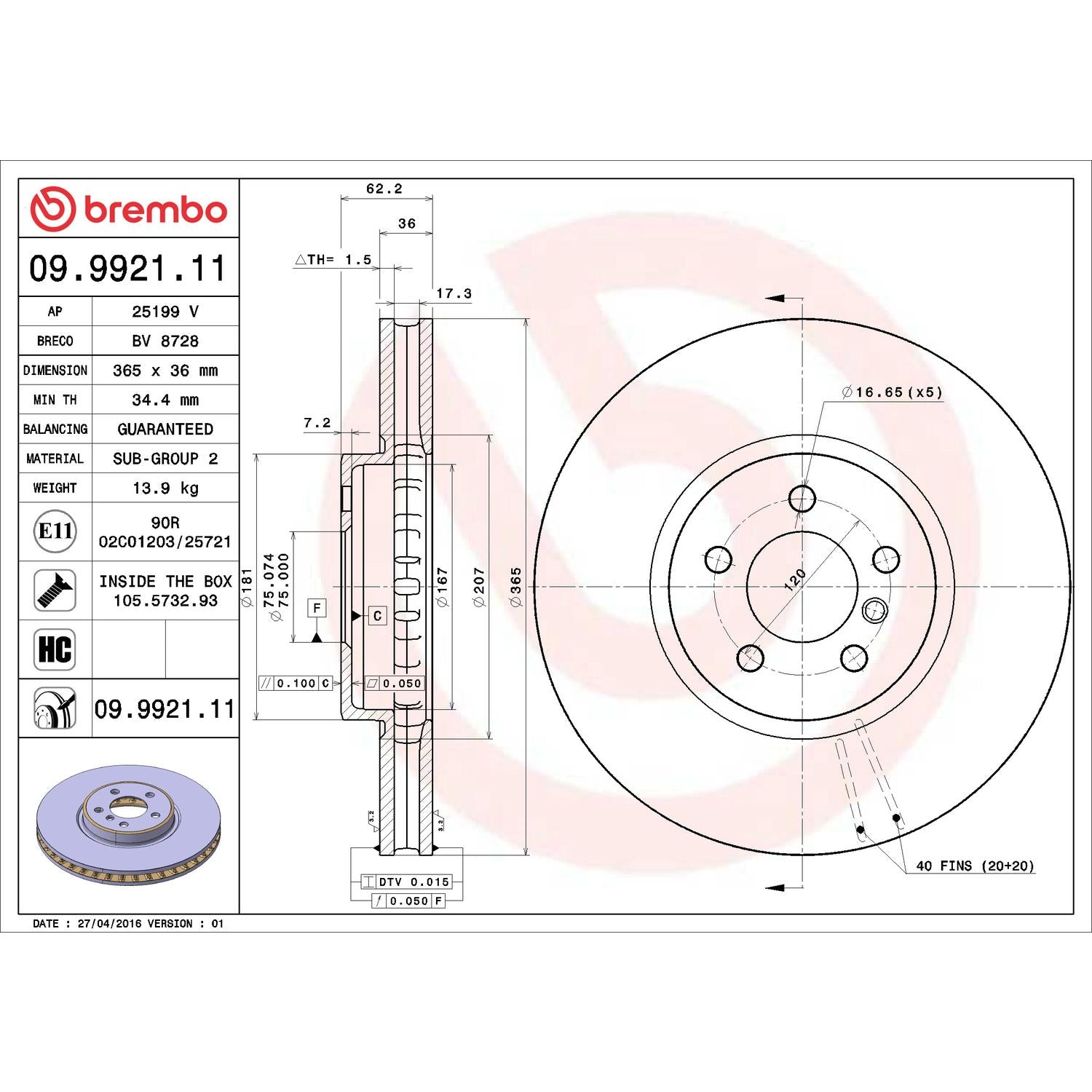 Brembo Disc Brake Rotor 09.9921.11