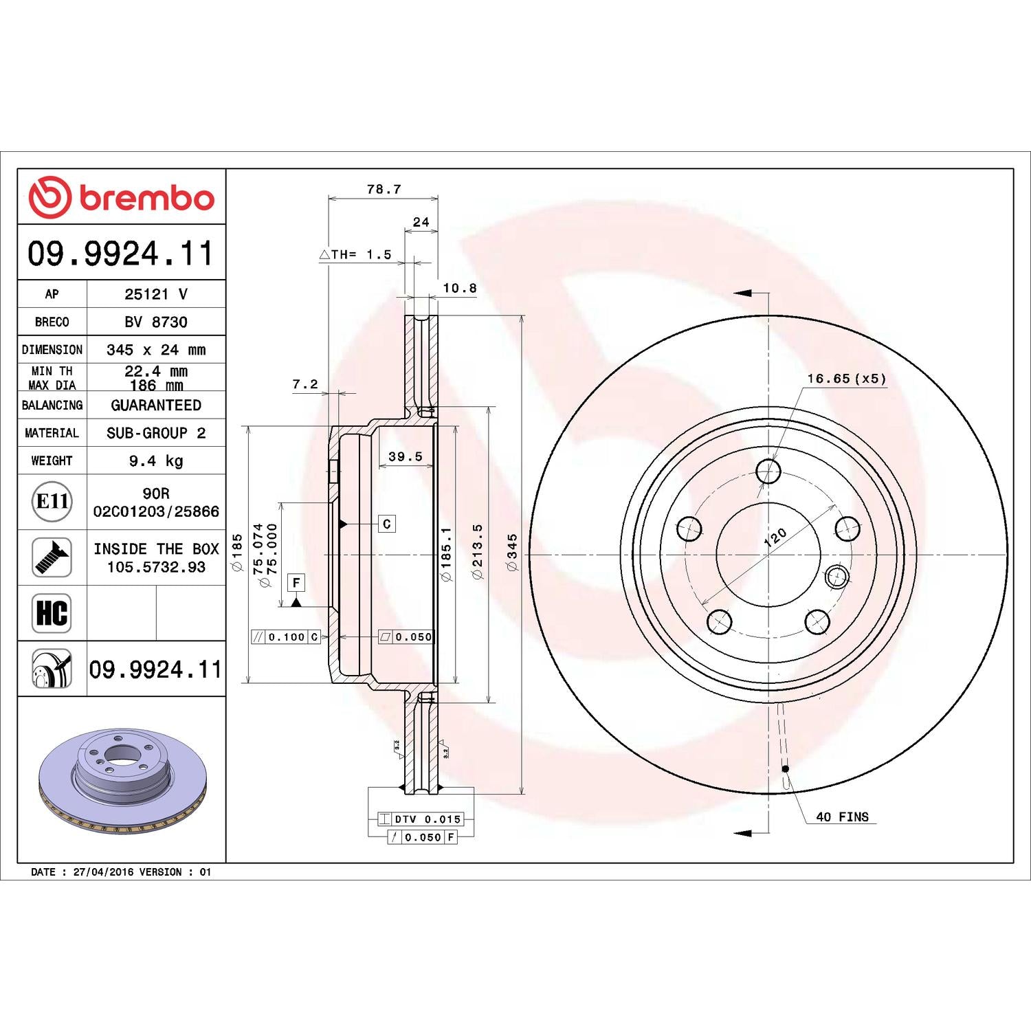Brembo Disc Brake Rotor 09.9924.11