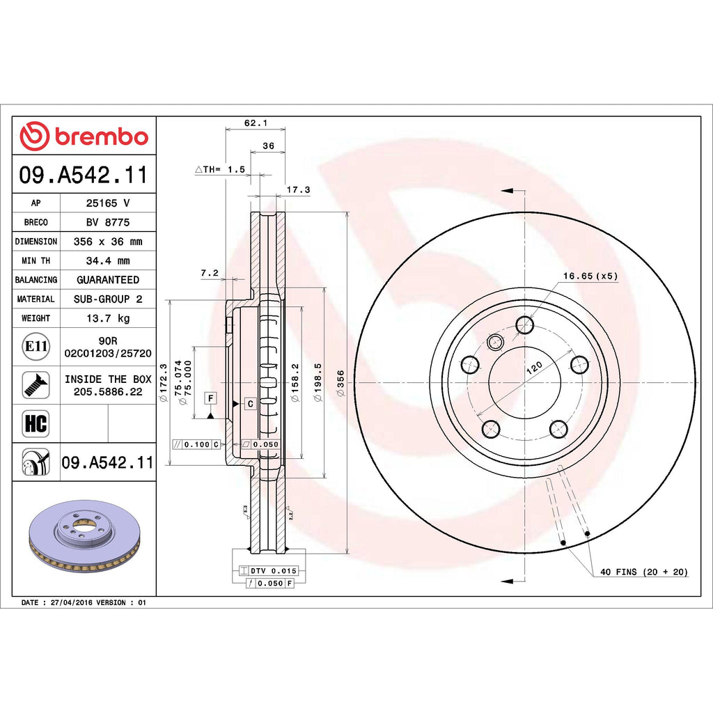 Brembo Disc Brake Rotor 09.A542.11