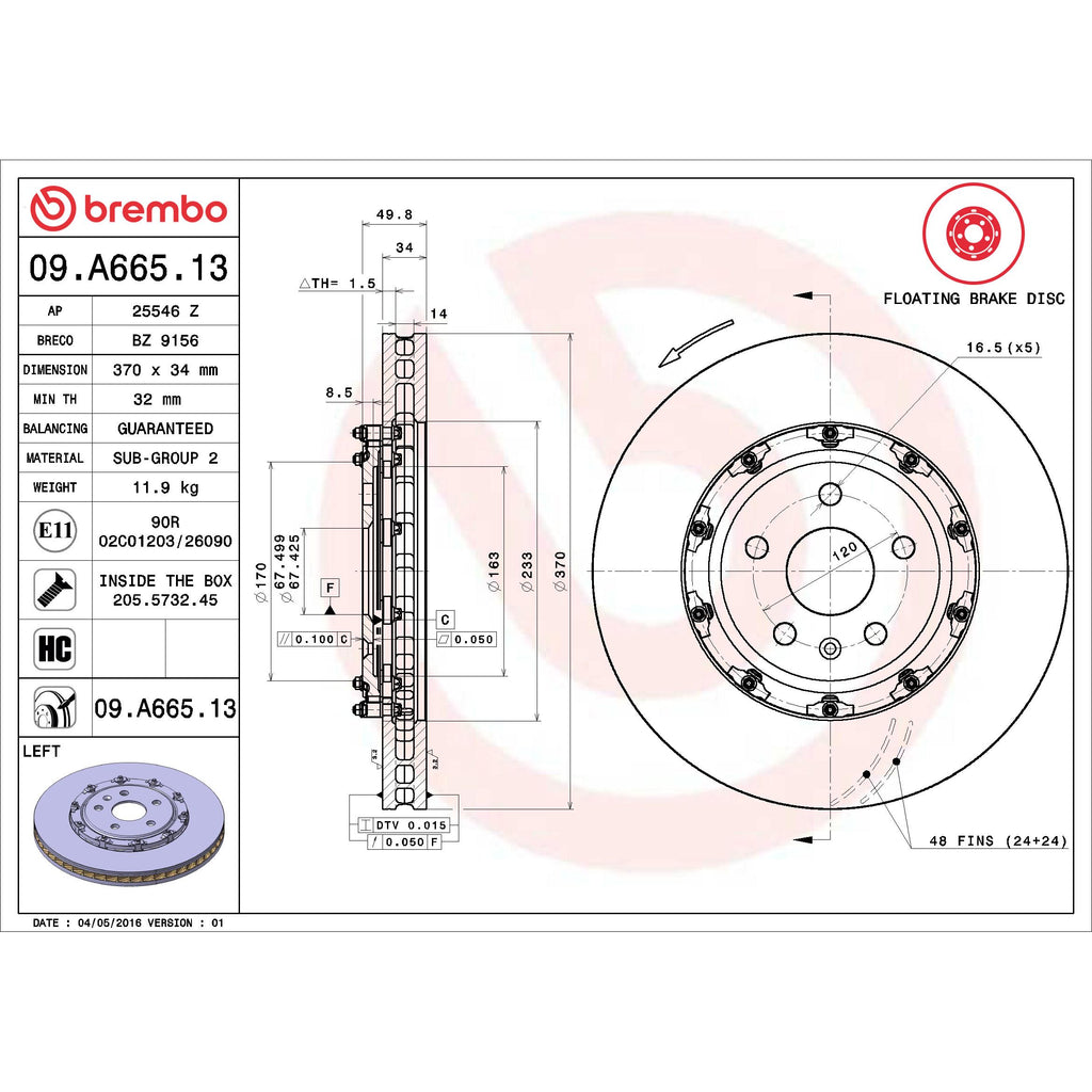 Brembo Disc Brake Rotor 09.A665.13