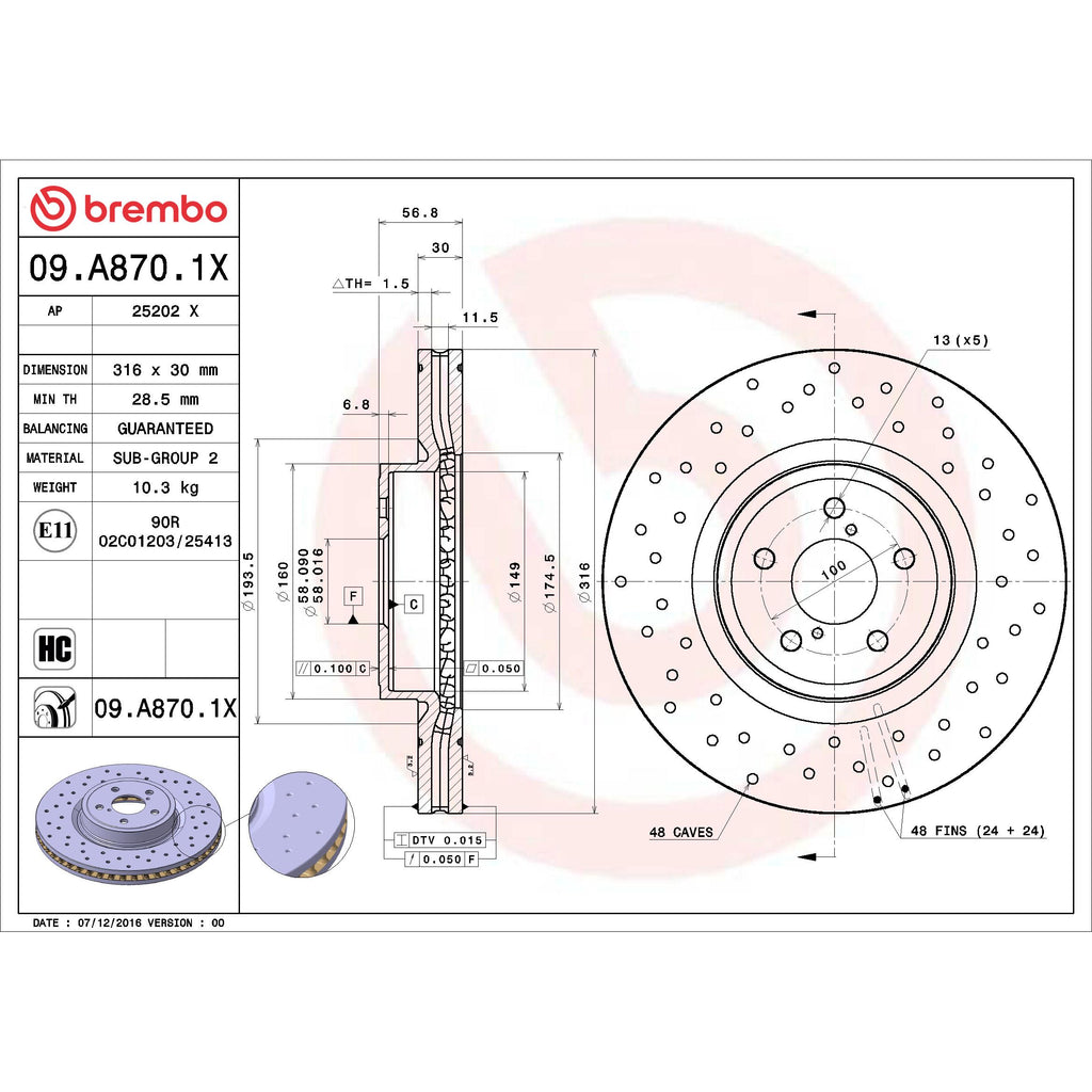 Brembo Disc Brake Rotor 09.A870.1X