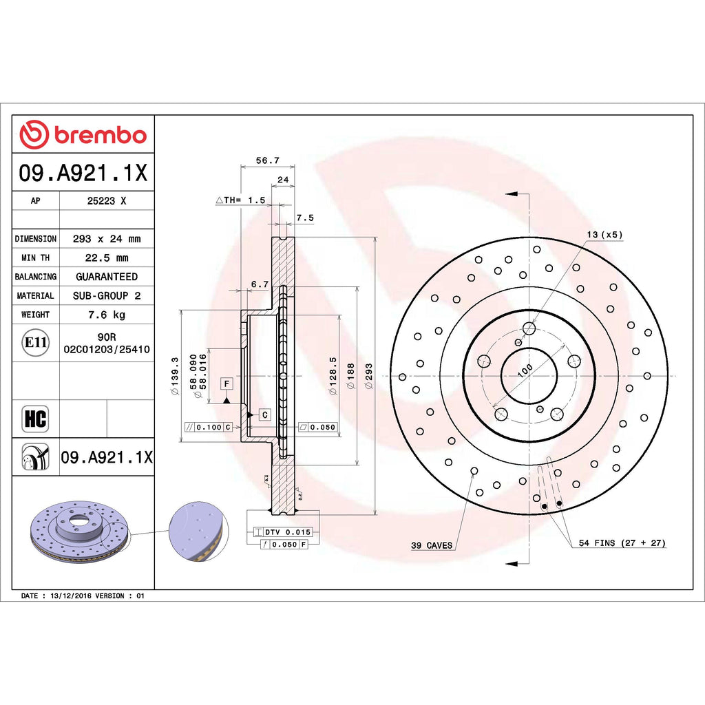 Brembo Disc Brake Rotor 09.A921.1X