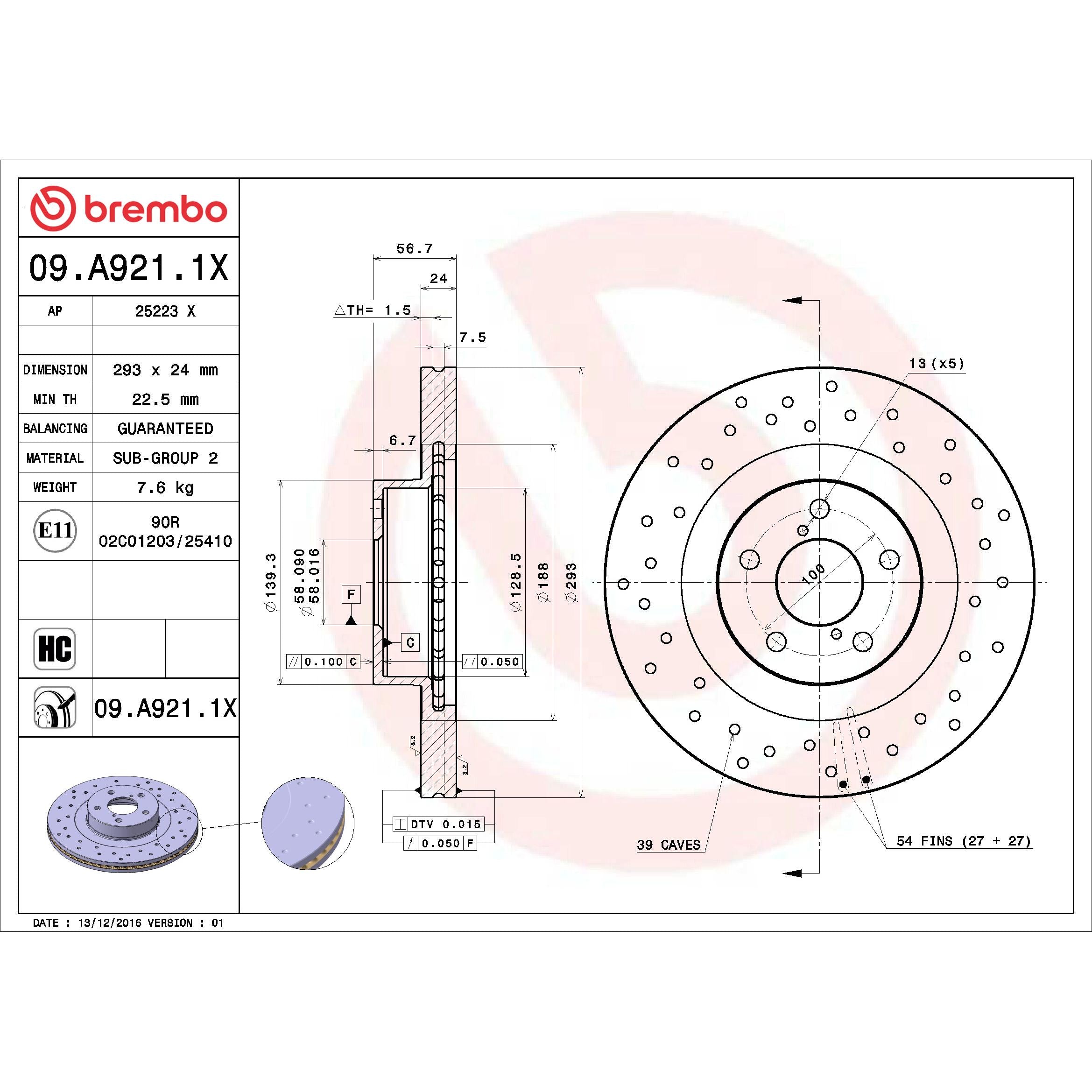 Brembo Disc Brake Rotor 09.A921.1X