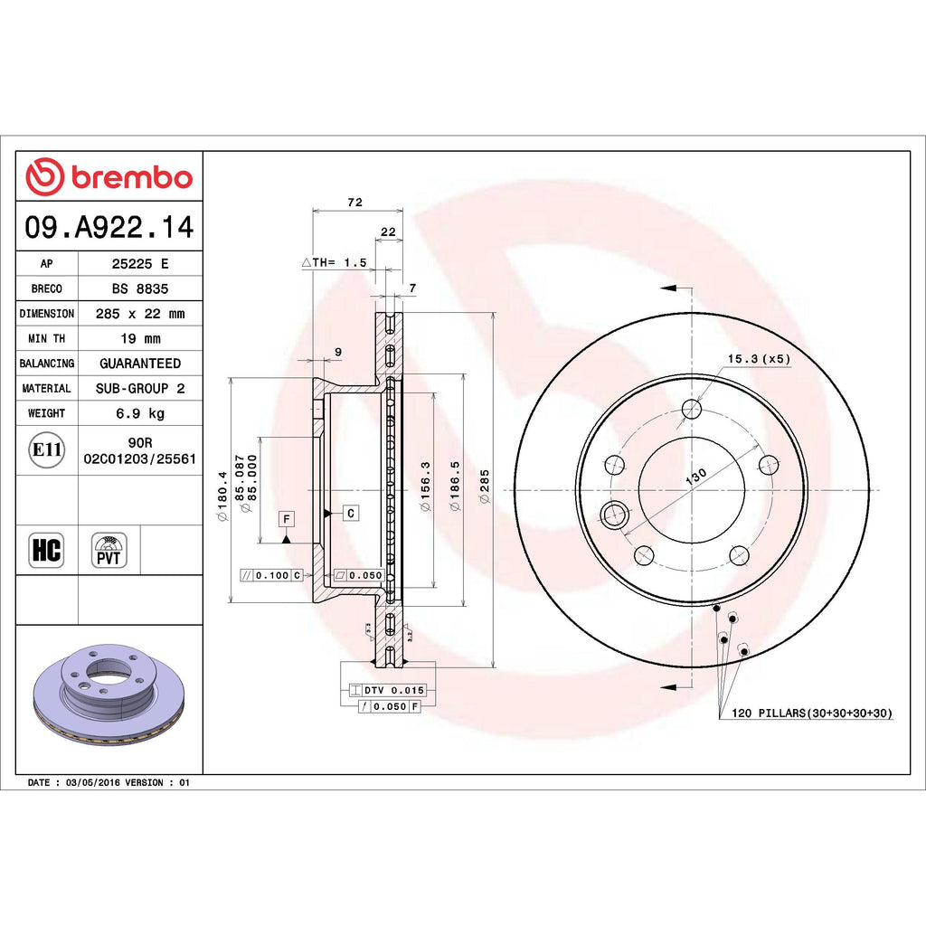 Brembo Disc Brake Rotor 09.A922.14