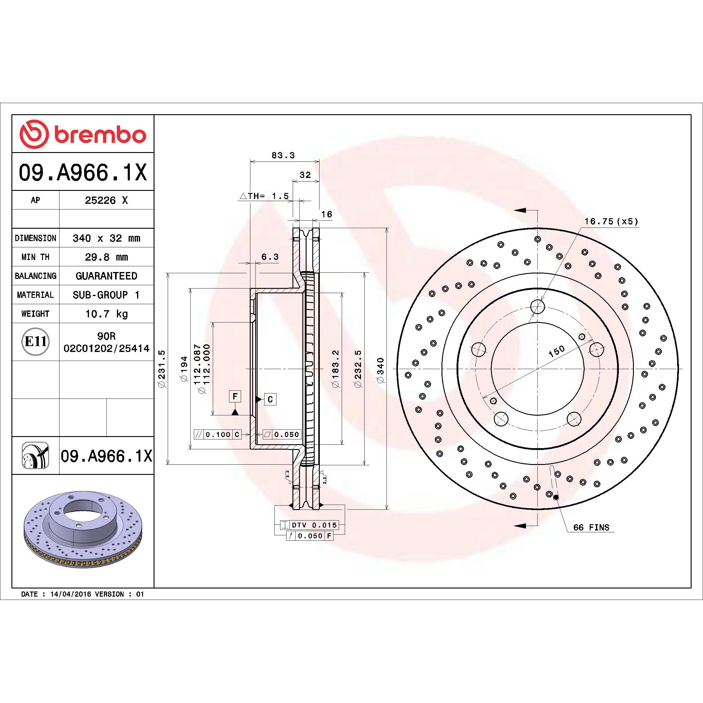 Brembo Disc Brake Rotor 09.A966.1X