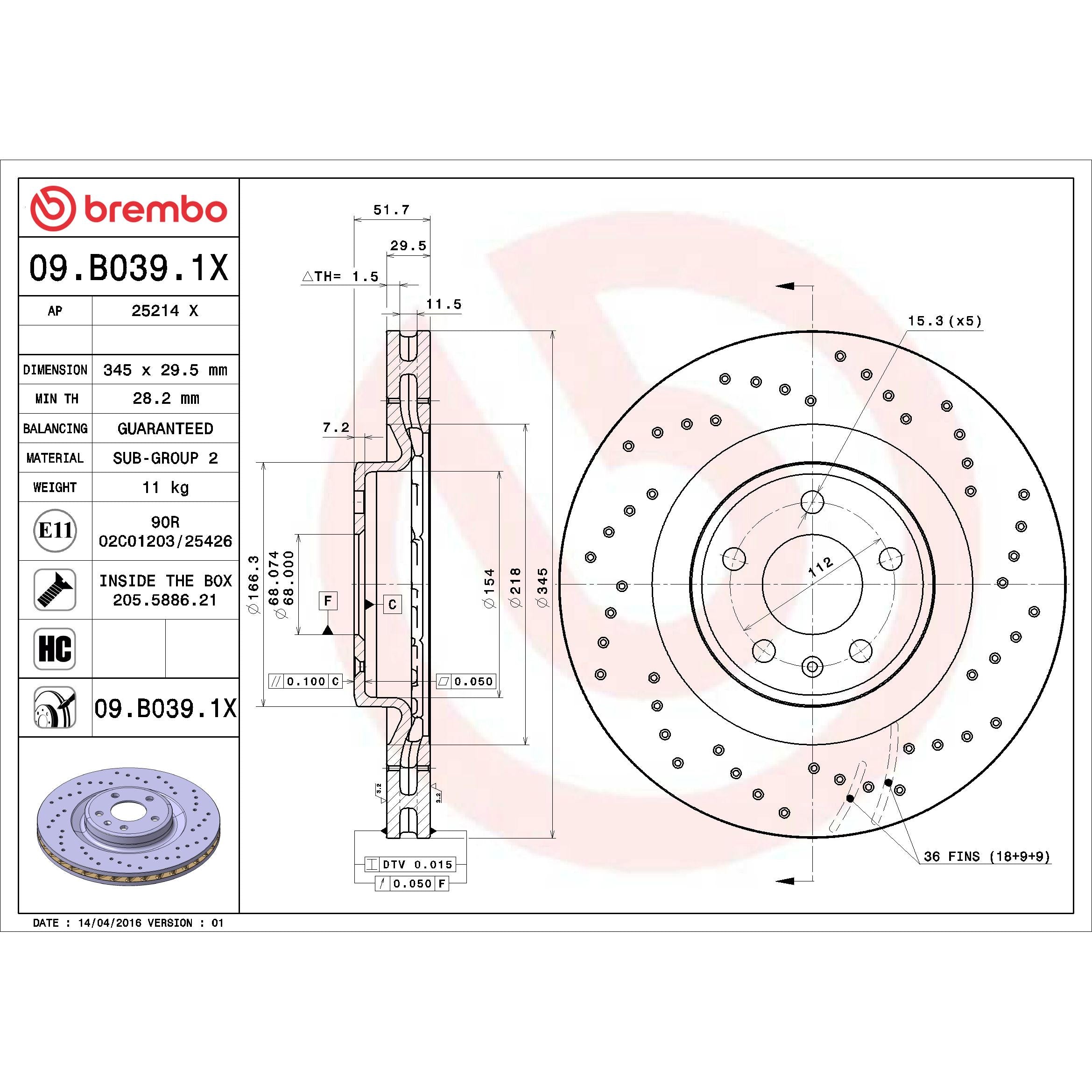 Brembo Disc Brake Rotor 09.B039.1X