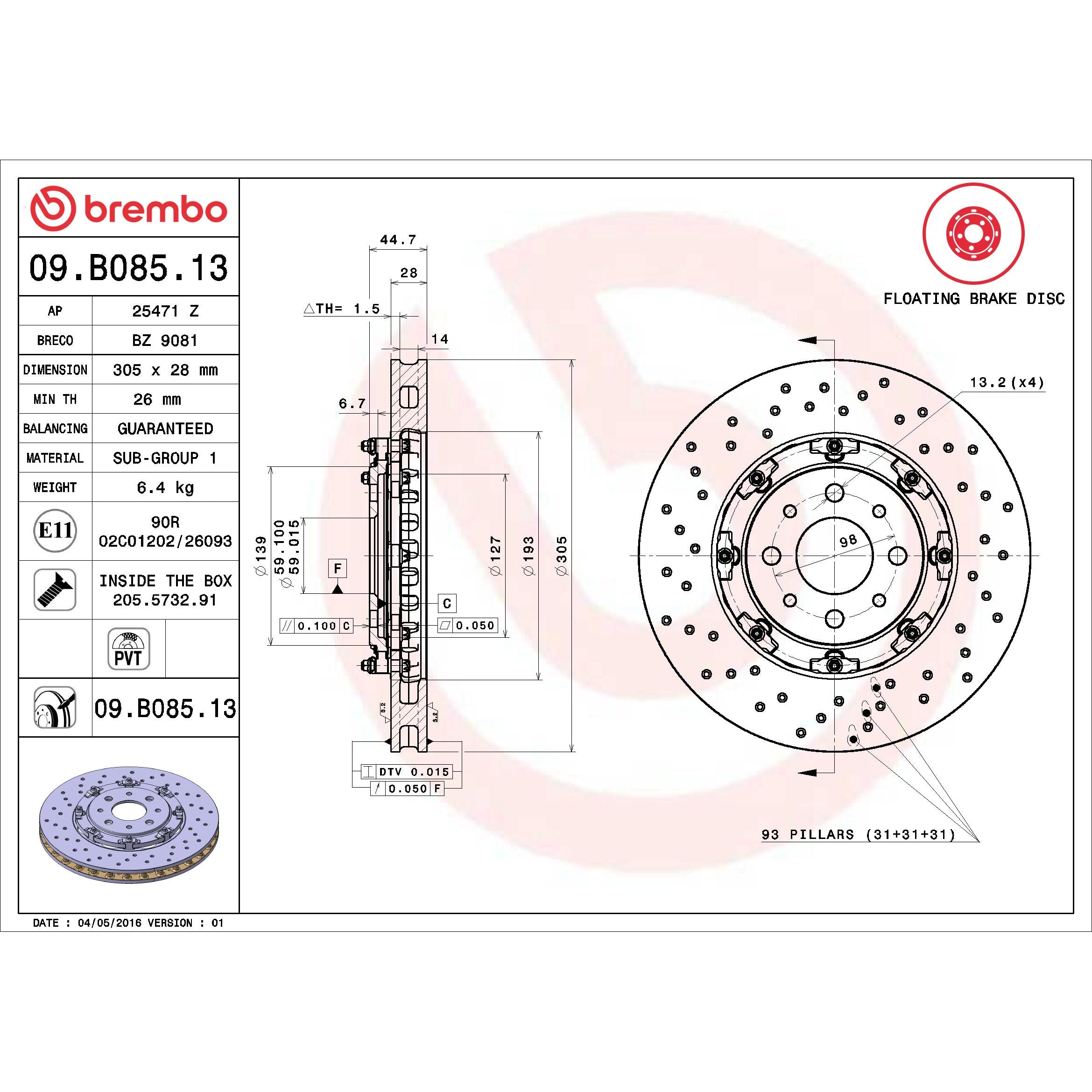 Brembo Disc Brake Rotor 09.B085.13