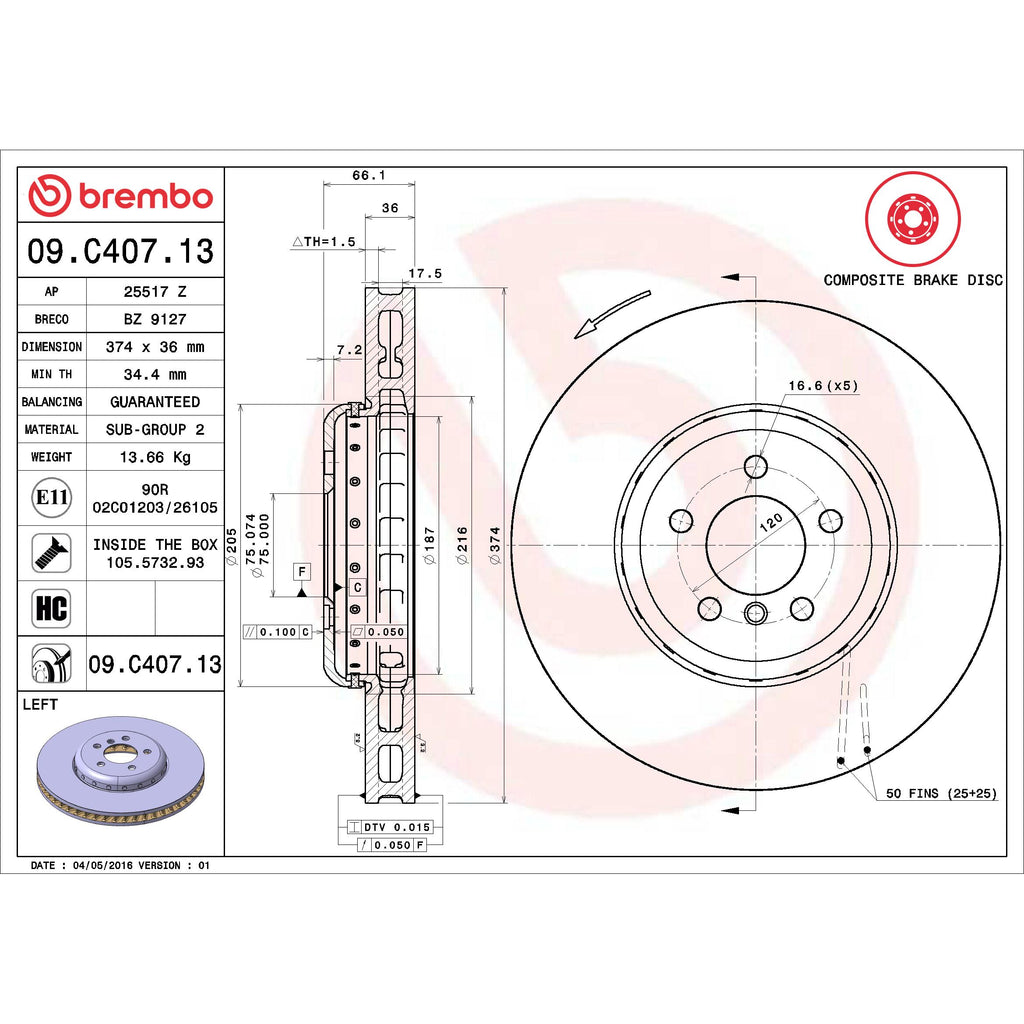 Brembo Disc Brake Rotor 09.C407.13