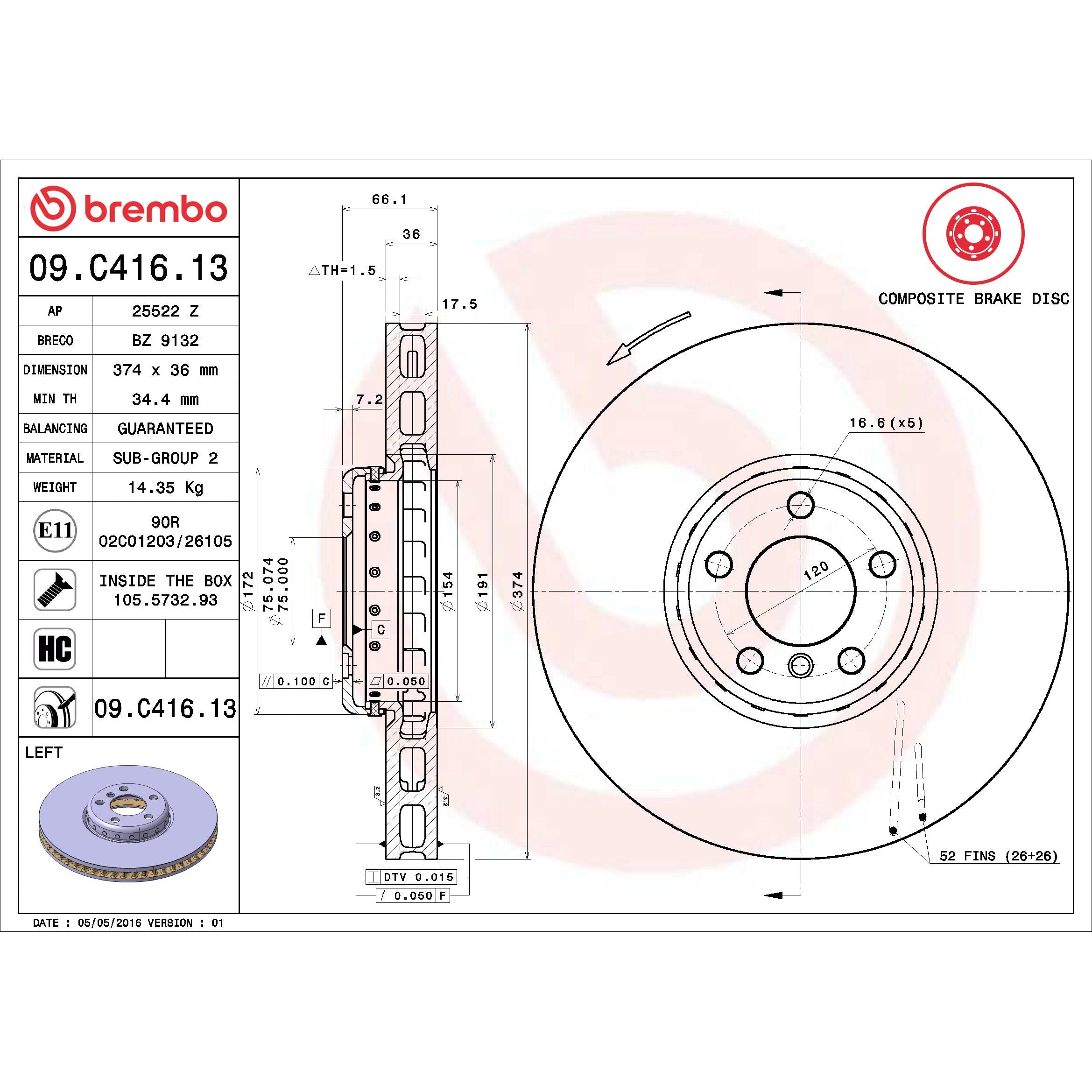 Brembo Disc Brake Rotor 09.C416.13