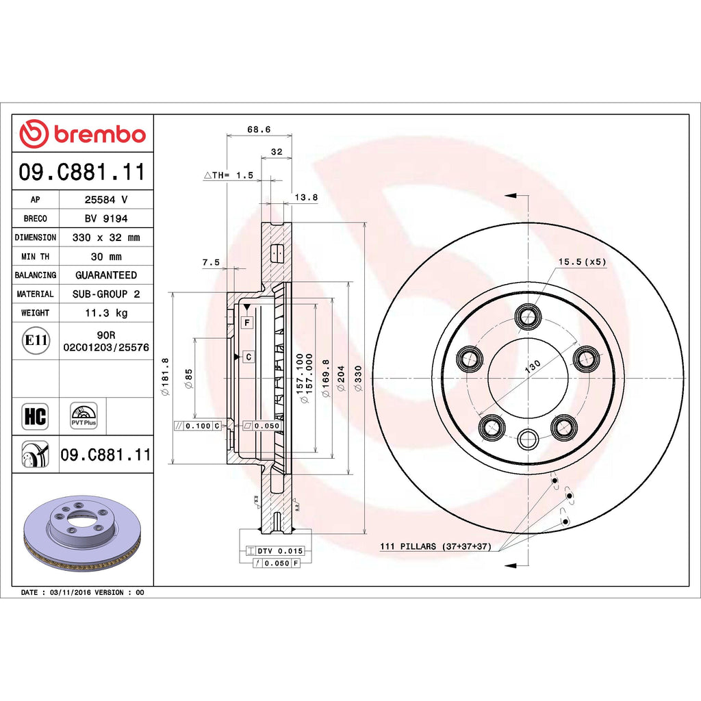 Brembo Disc Brake Rotor 09.C881.11