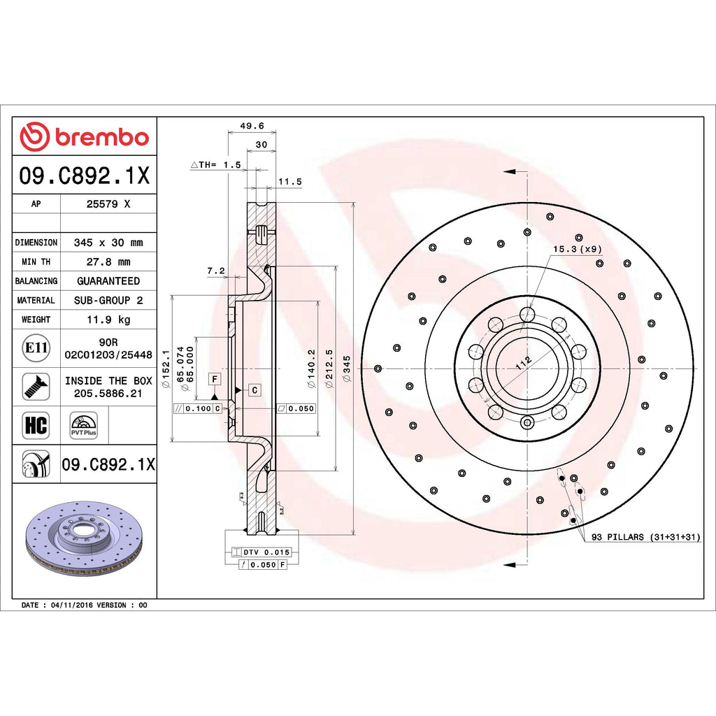 Brembo Disc Brake Rotor 09.C892.1X