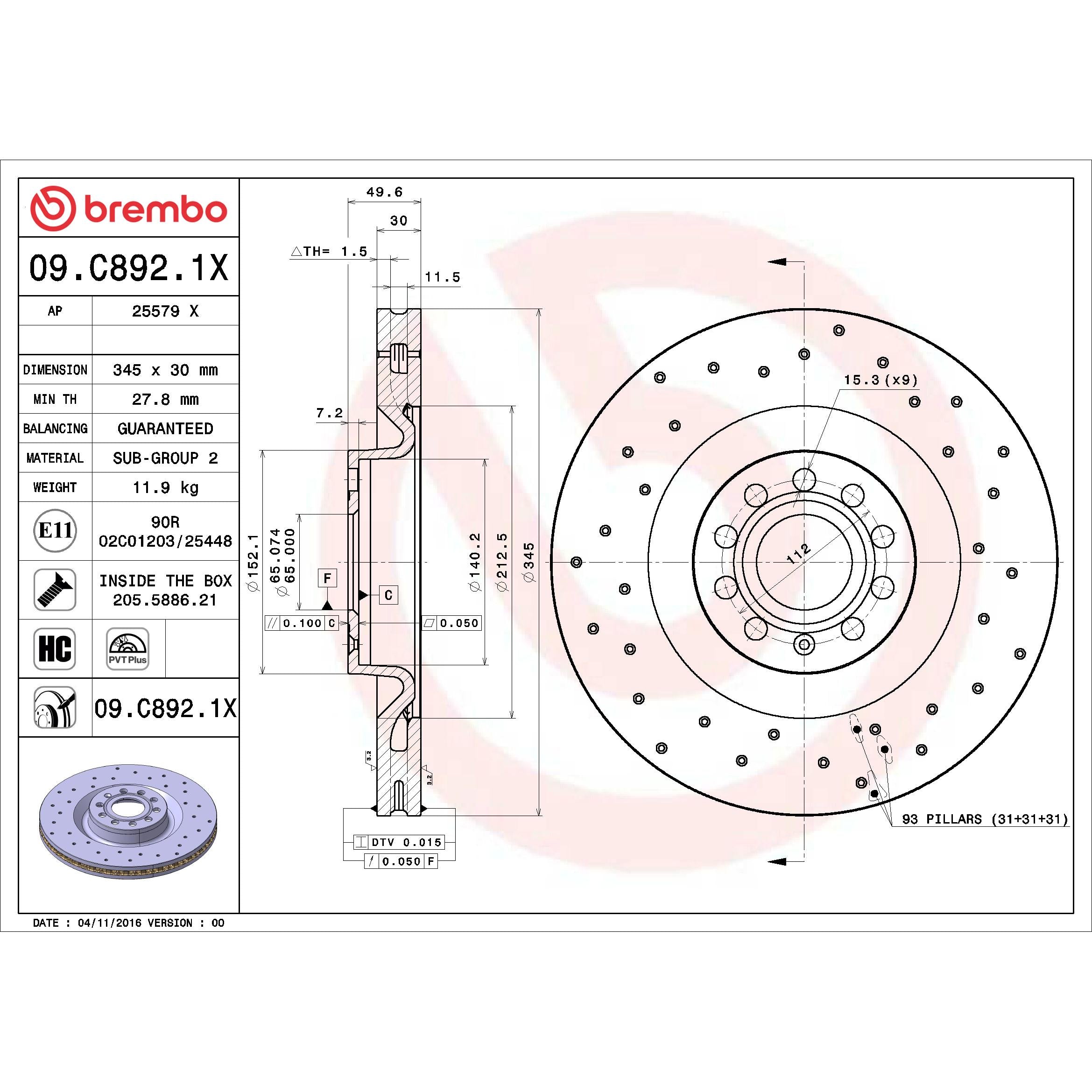Brembo Disc Brake Rotor 09.C892.1X
