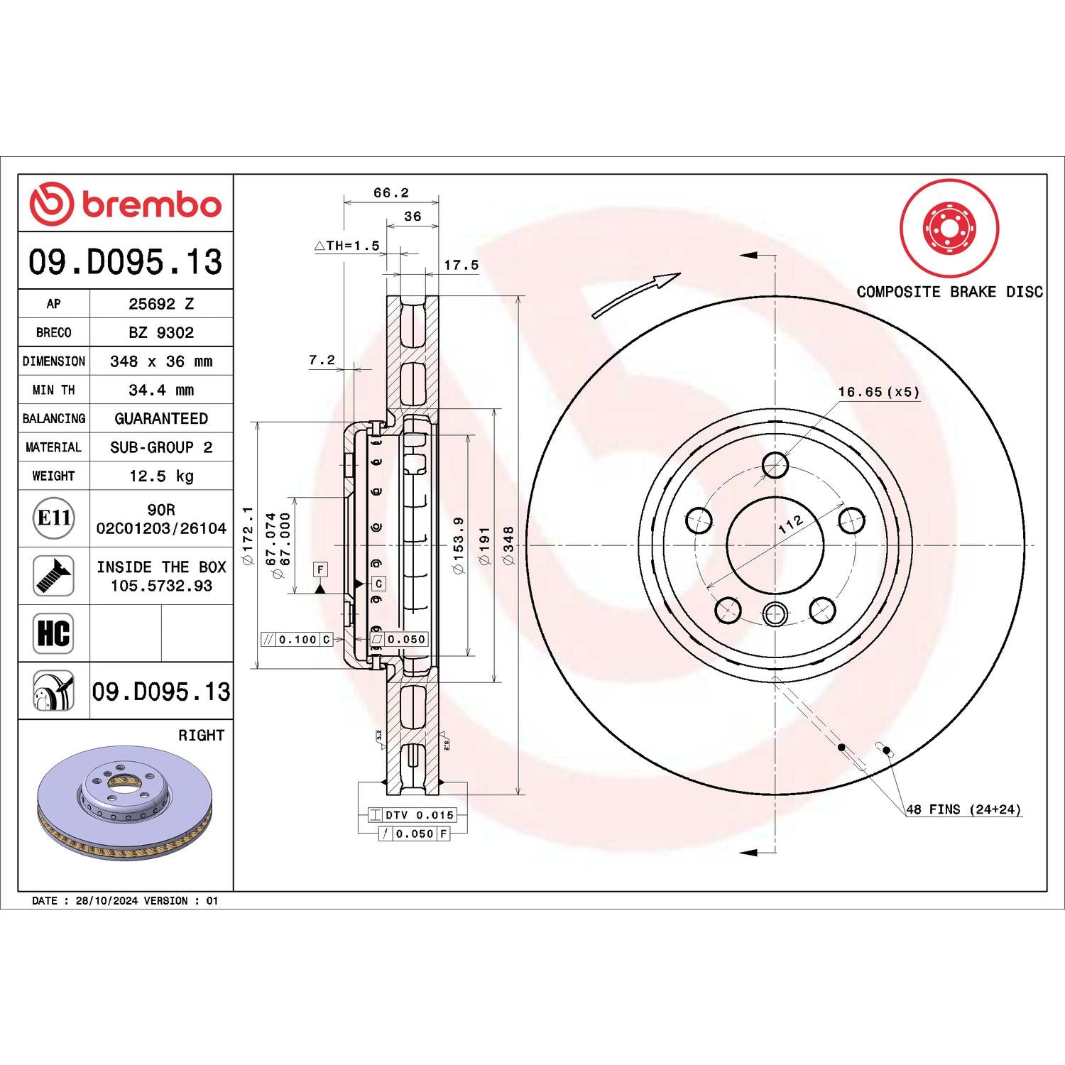 Brembo Disc Brake Rotor 09.D095.13