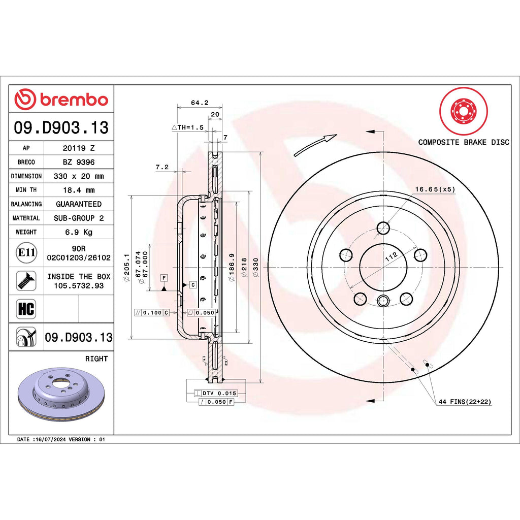 Brembo Disc Brake Rotor 09.D903.13