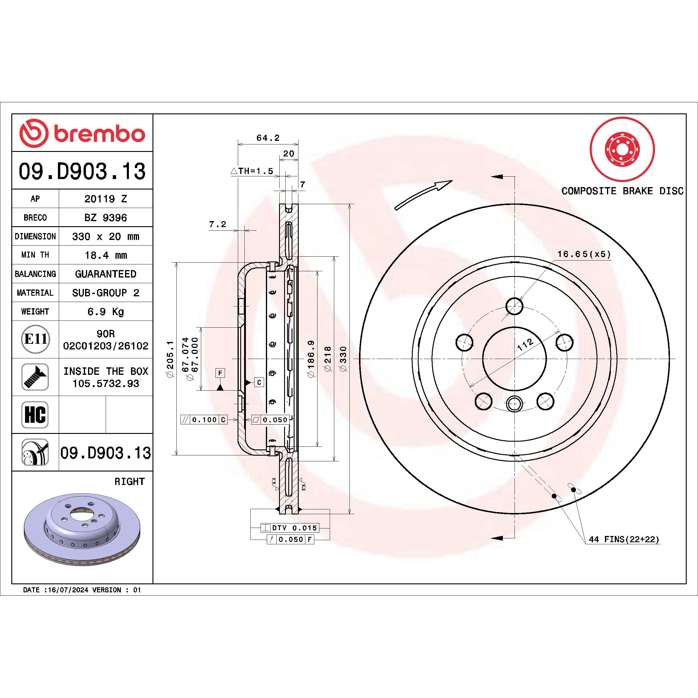 Brembo Disc Brake Rotor 09.D903.13
