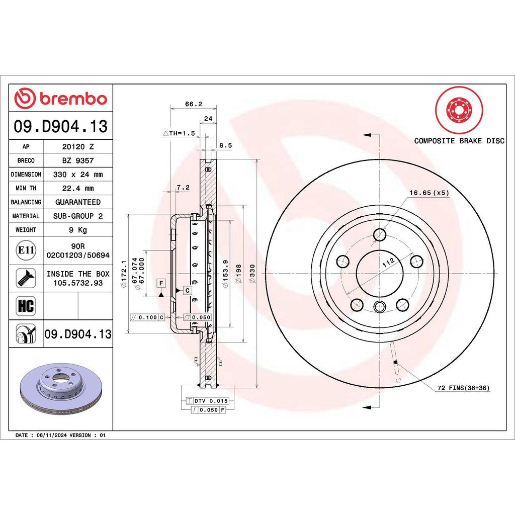 Brembo Disc Brake Rotor 09.D904.13