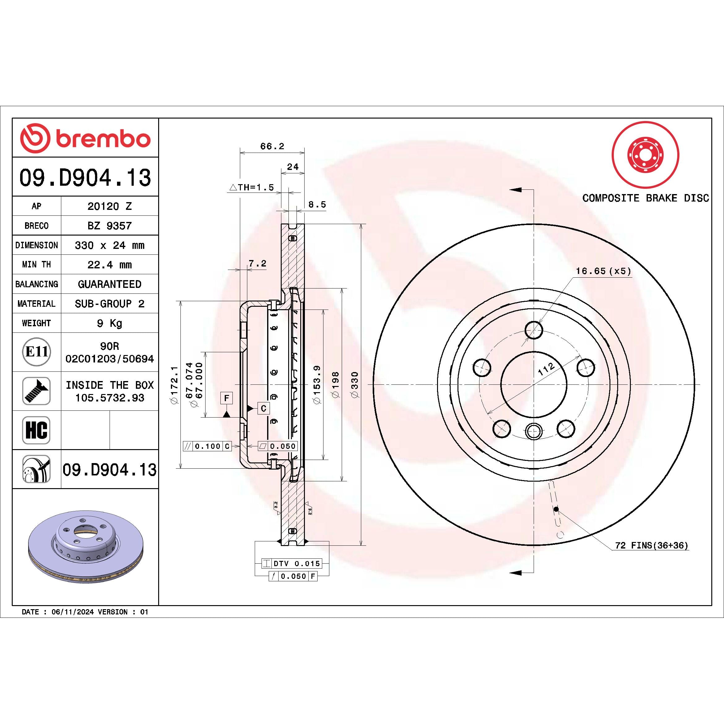 Brembo Disc Brake Rotor 09.D904.13