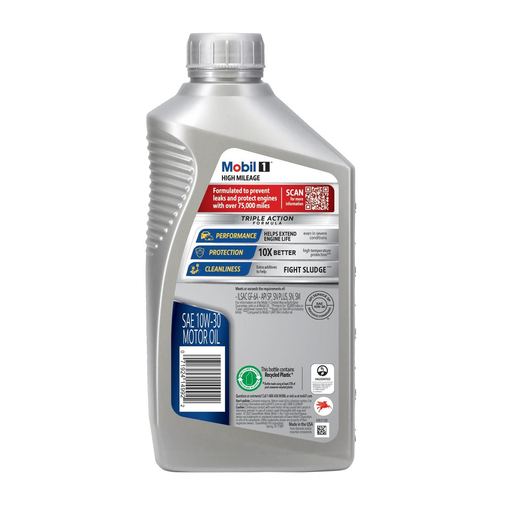 Mobil 1 High Mileage Full Synthetic Engine Oil 10W-30 1 Quart