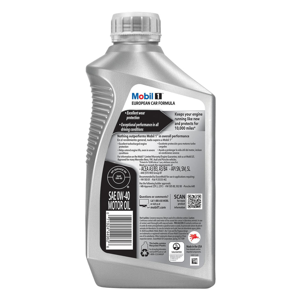 Mobil 1 FS European Car Formula Full Synthetic Engine Oil 0W-40 1 Quart