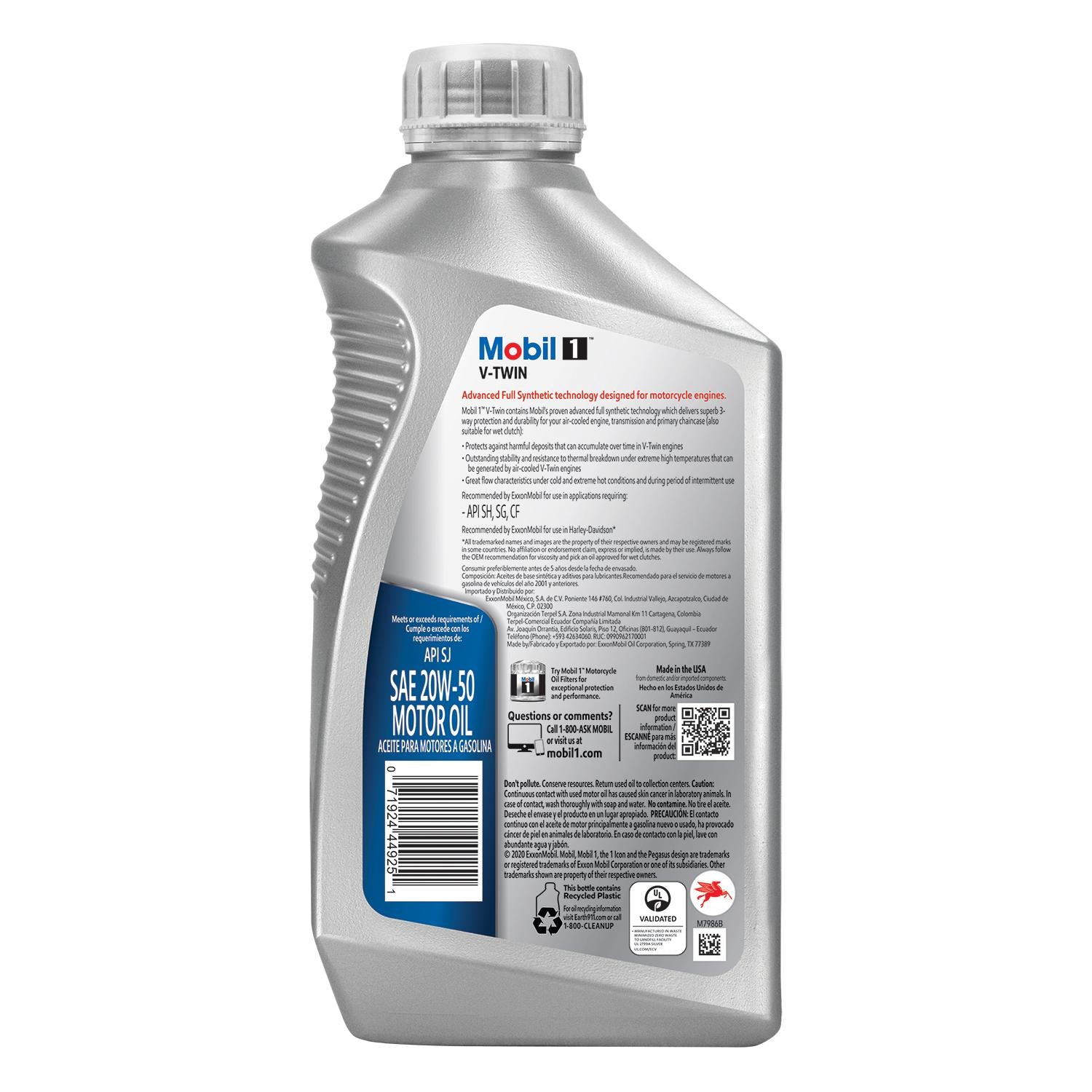 Mobil 1 V-Twin Motorcycle Full Synthetic 20W-50 Motor Oil 1 Quart