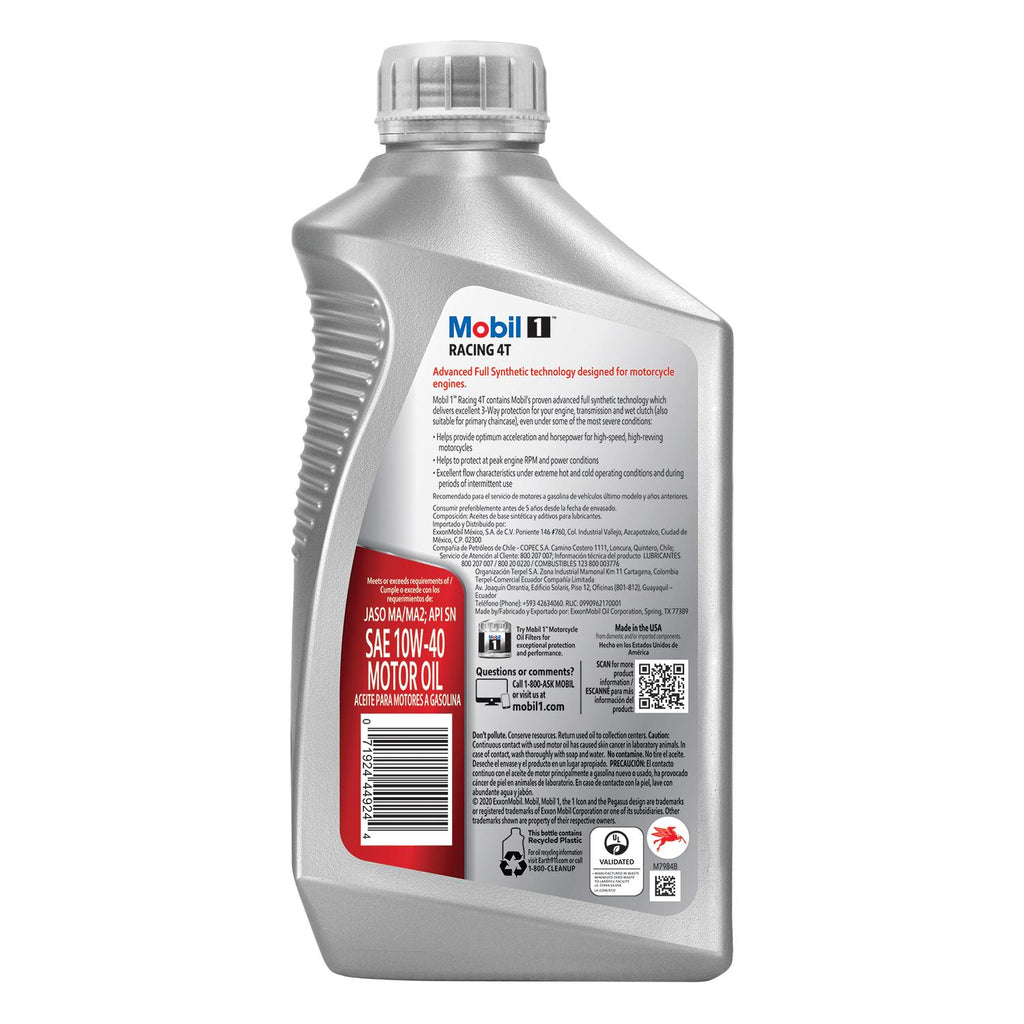 Mobil 1 Racing 4T Motorcycle Full Synthetic Engine Oil 10W-40 1 Quart