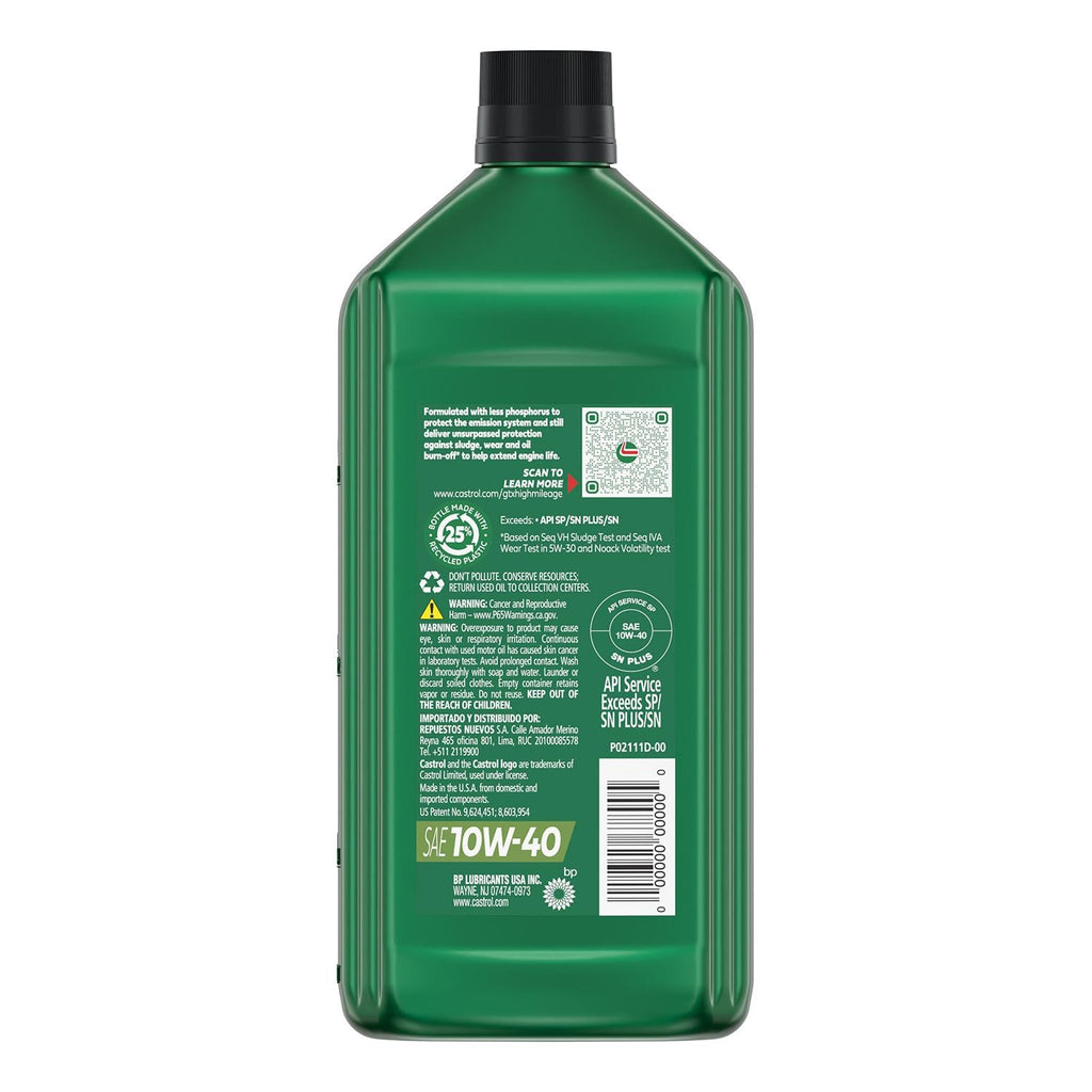 Castrol GTX High Mileage Synthetic Blend Engine Oil 10W-40 1 Quart