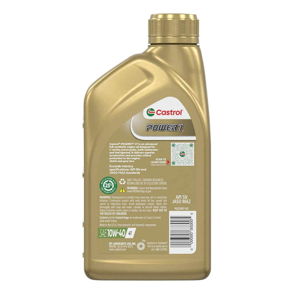 Castrol Power1 Motorcycle Full Synthetic Engine Oil 10W-40 1 Quart