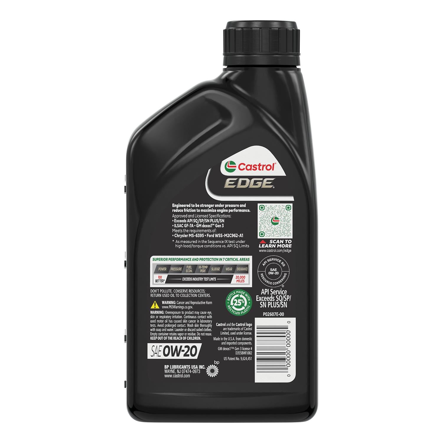 Castrol EDGE Full Synthetic Engine Oil 0W-20 1 Quart