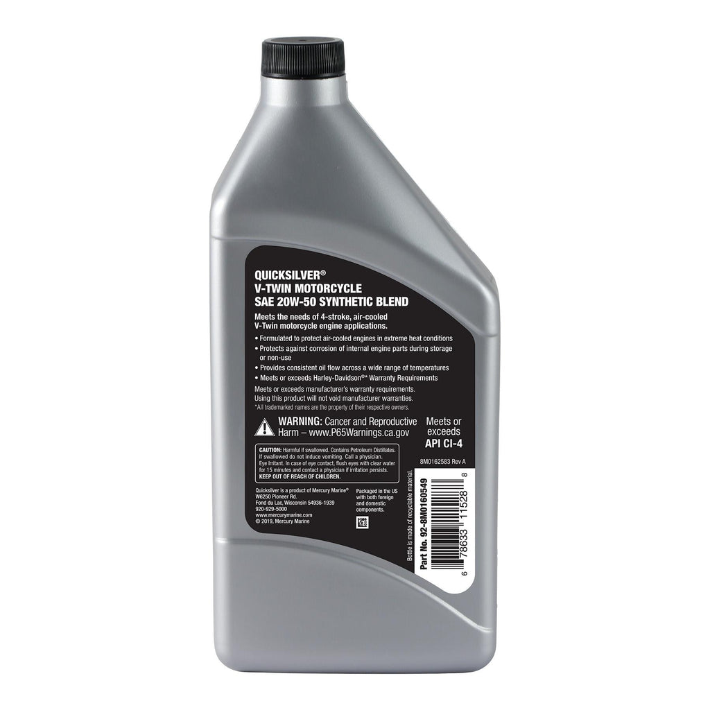 Quicksilver Motorcycle Synthetic Blend 20W-50 Motor Oil 1 Quart