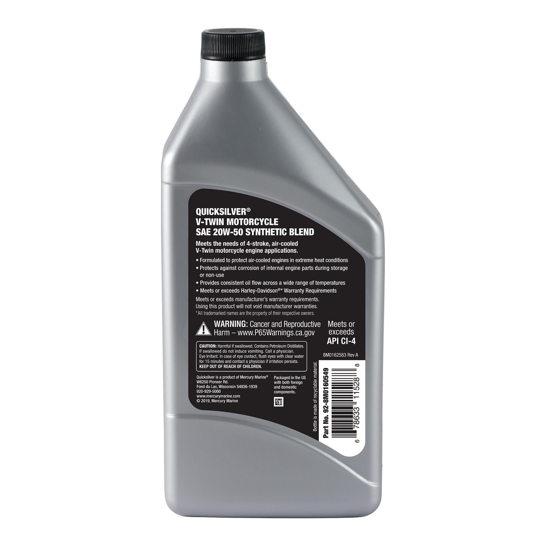 Quicksilver Motorcycle Synthetic Blend 20W-50 Motor Oil 1 Quart