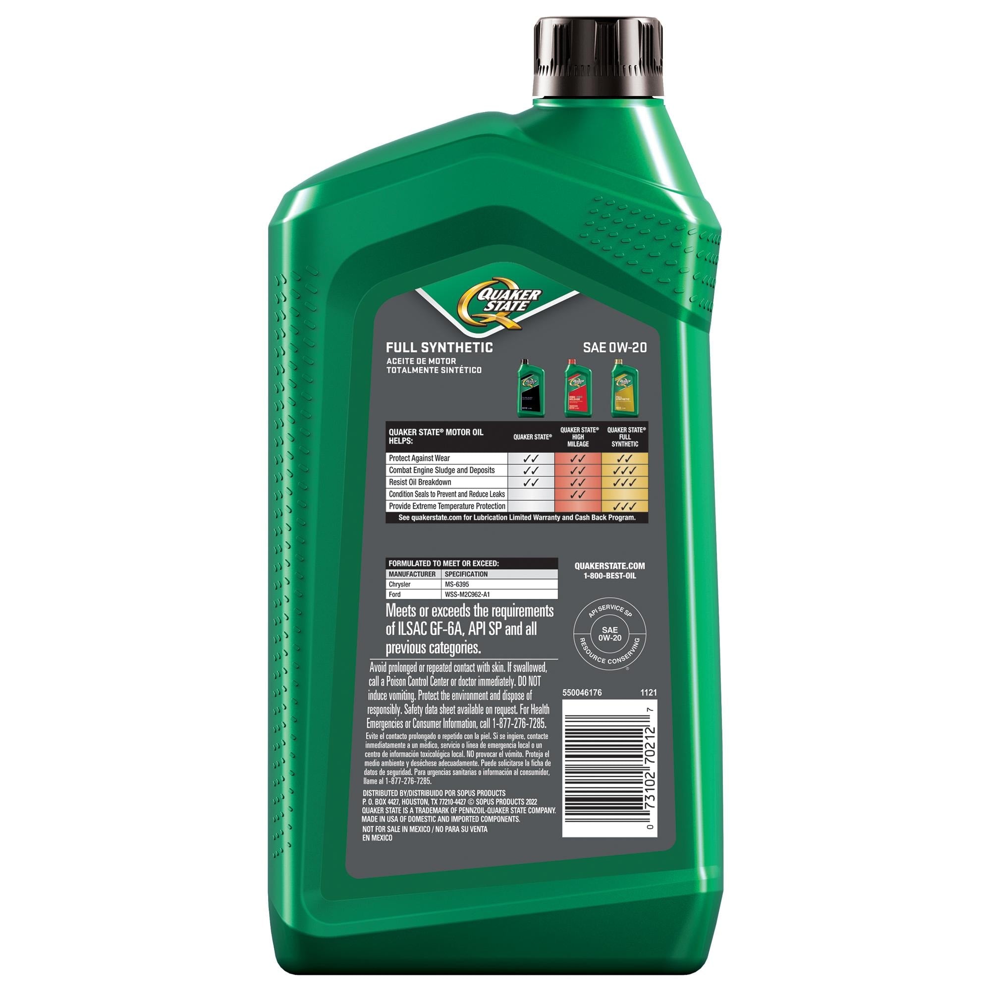 Quaker State Ultimate Durability Full Synthetic Engine Oil 0W-20 1 Quart