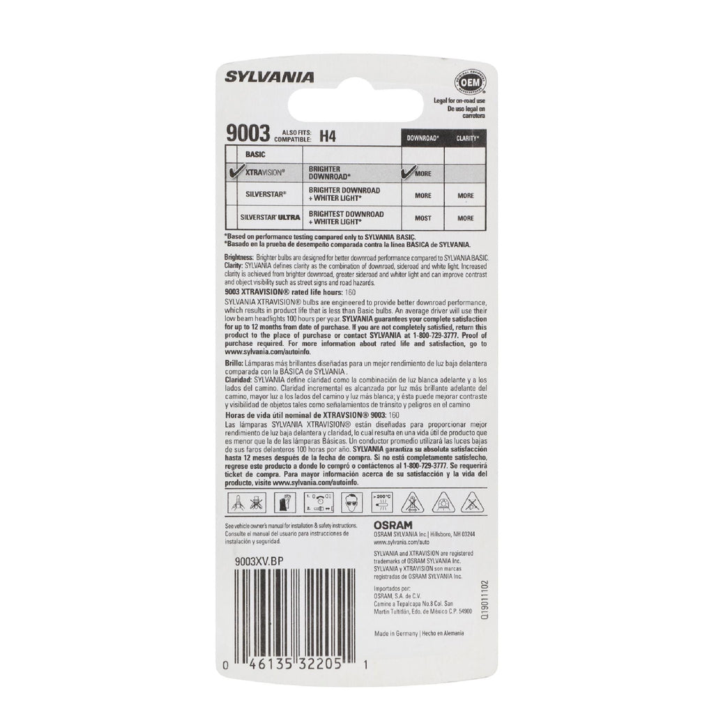 XtraVision Headlight and Fog Light Bulb 9003-XV