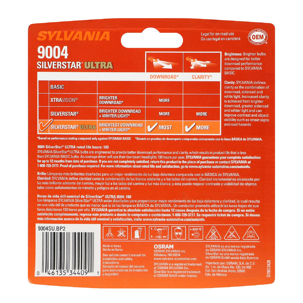 Sylvania SilverStar Ultra Headlight Bulb 9004SU-2