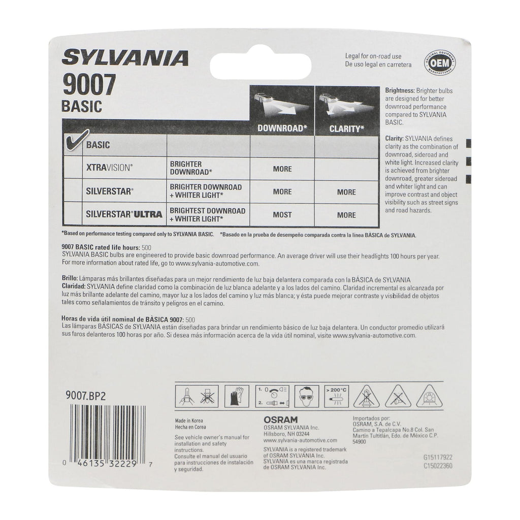 Sylvania Basic Headlight Bulb 9007-2