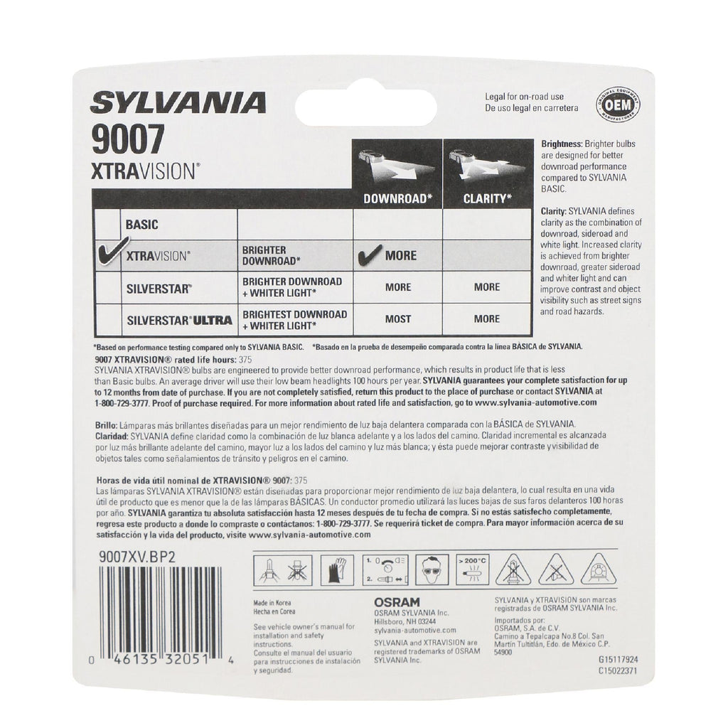 Sylvania XtraVision Headlight Bulb 9007XV-2