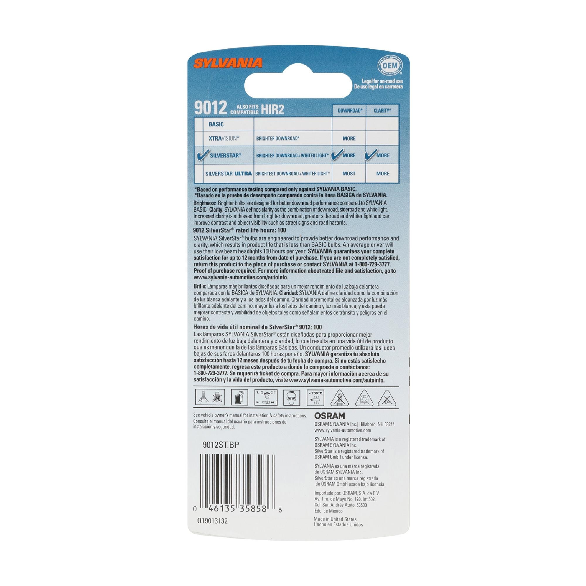 SilverStar Headlight and Fog Light Bulb 9012ST