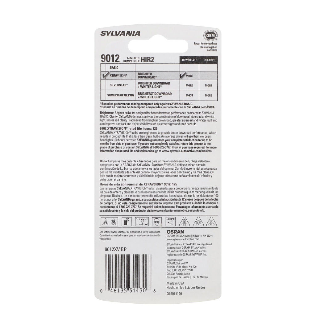 Sylvania XtraVision Headlight Bulb 9012XV