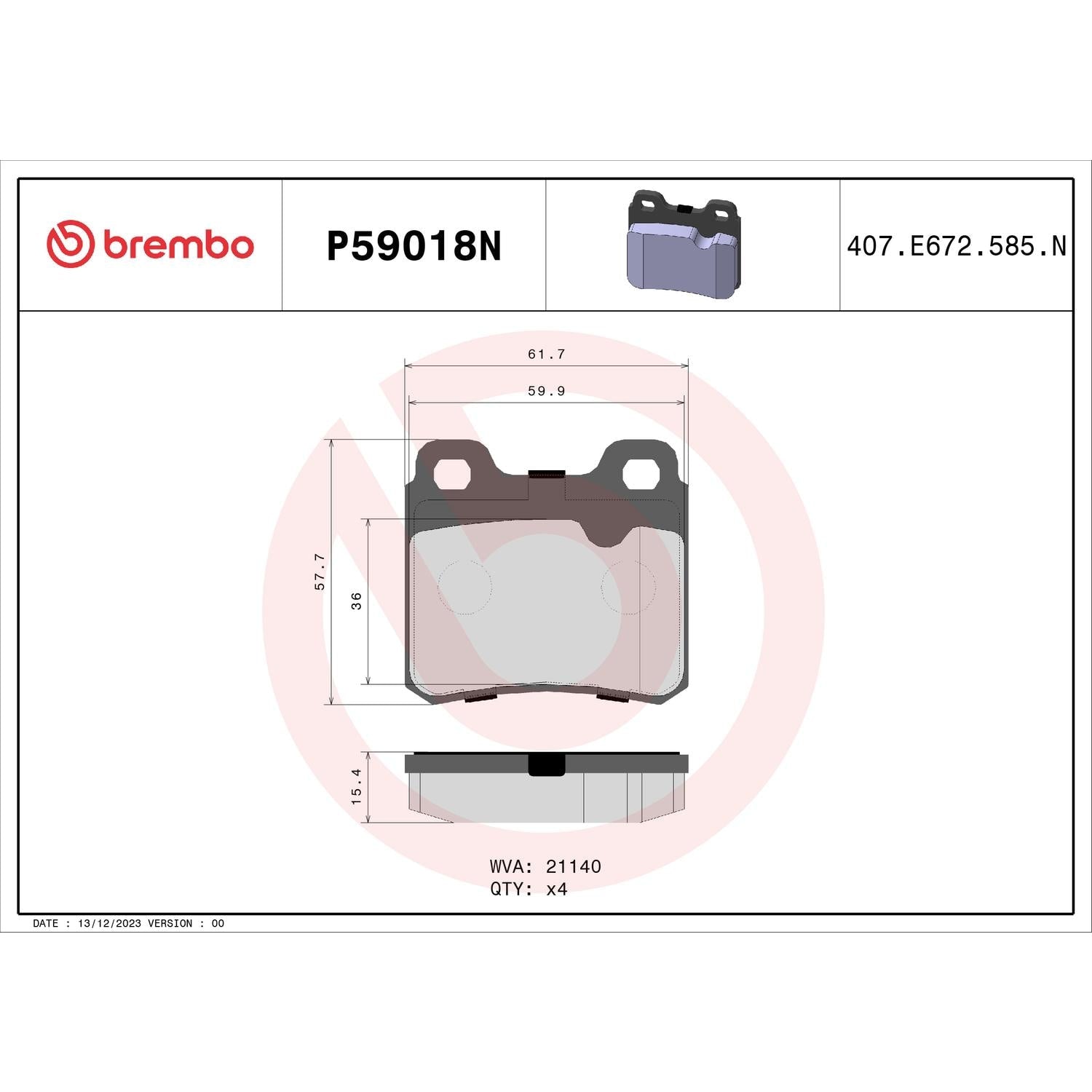Brembo Ceramic Disc Brake Pad Set P59018N