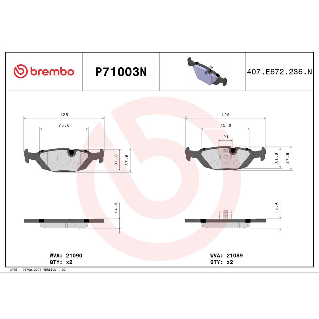 Brembo Ceramic Disc Brake Pad Set P71003N