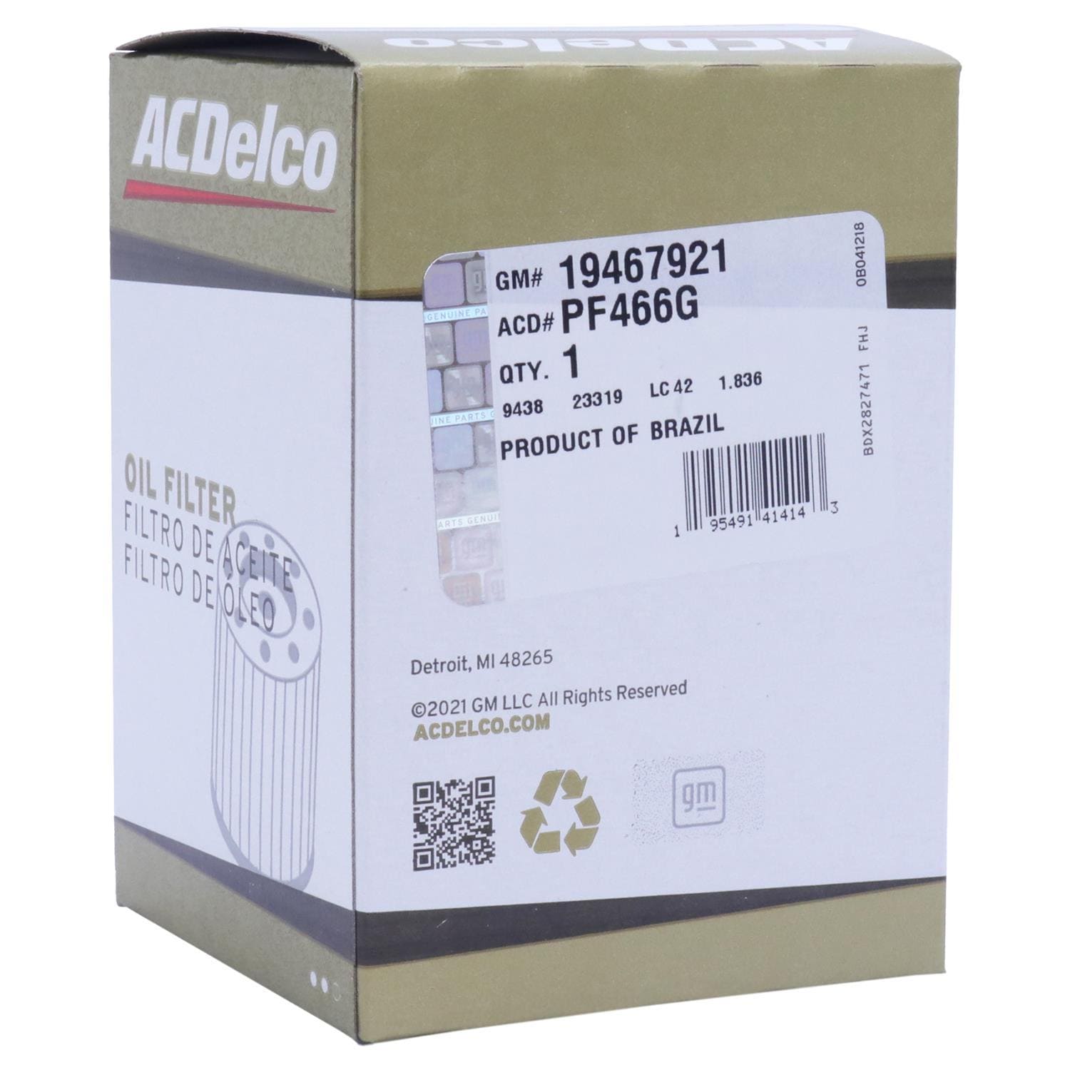 Gold Cartridge Engine Oil Filter PF466G