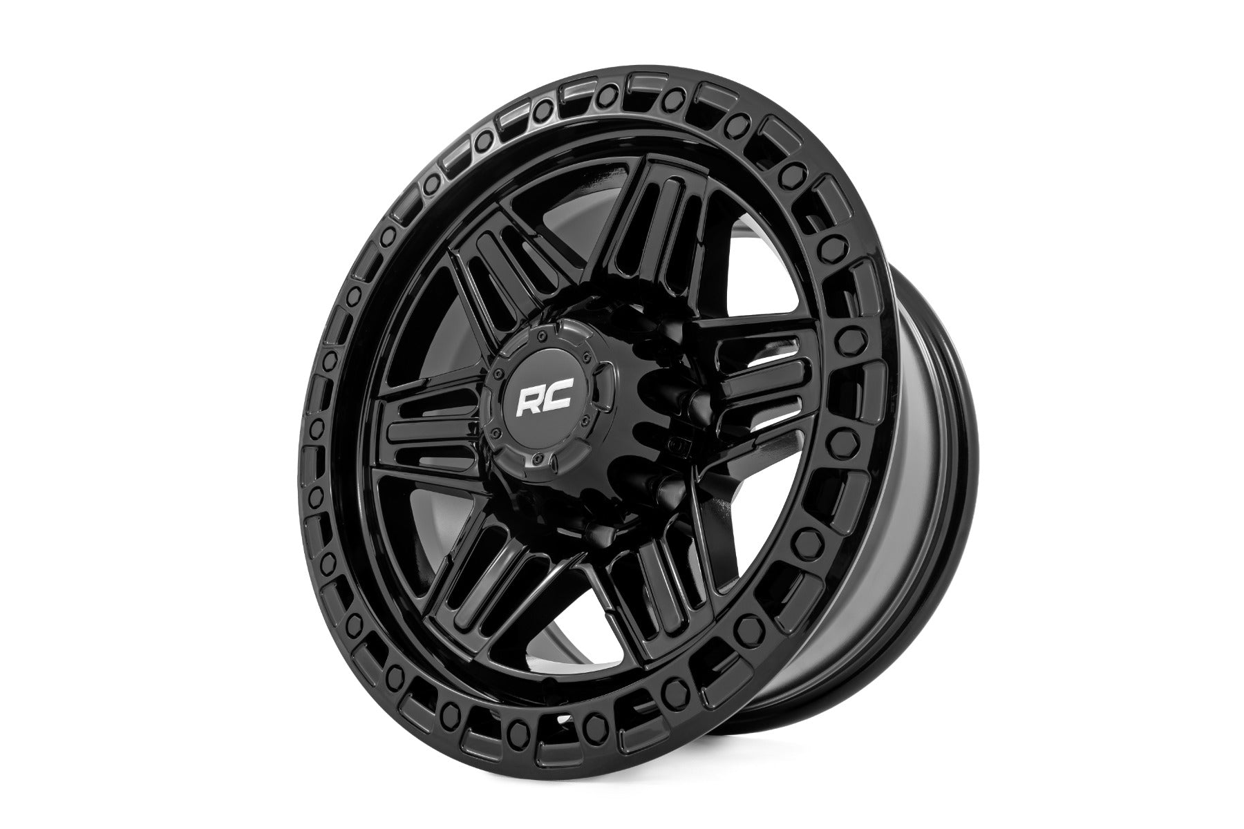 Rough Country 76 Series Wheel | Simulated Beadlock | Gloss Black | 17x9 | 5x5.5 | +0mm