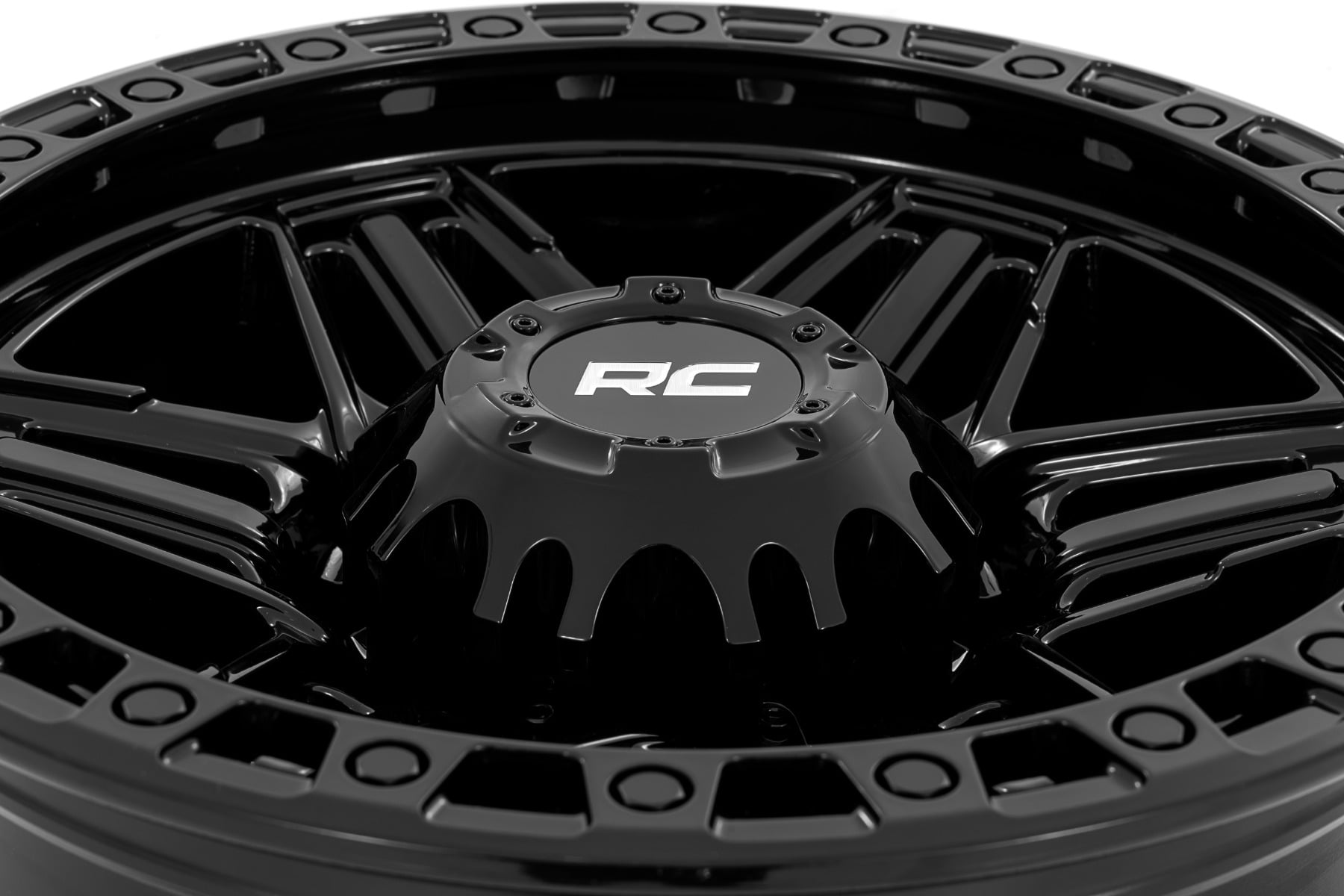 Rough Country 76 Series Wheel | Simulated Beadlock | Gloss Black | 17x9 | 8x6.5 | -12mm