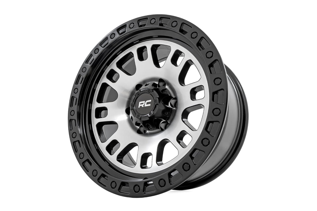 Rough Country 82 Series Wheel | One-Piece | Machined Semi Gloss Black | 17x9 | 5x4.5 | -12mm