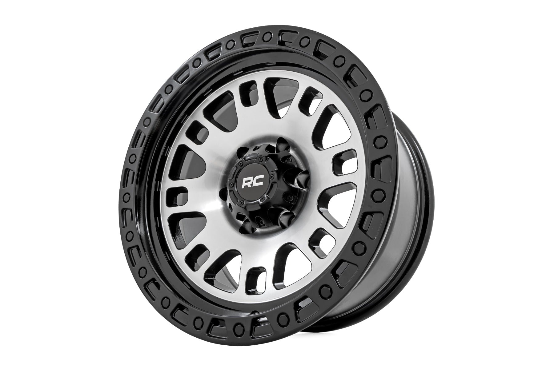 Rough Country 82 Series Wheel | One-Piece | Machined Semi Gloss Black | 15x8 | 5x4.5 | -19mm