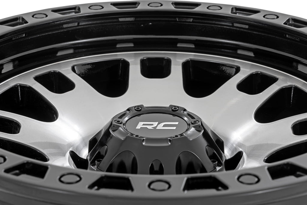 Rough Country 82 Series Wheel | One-Piece | Machined Semi Gloss Black | 17x9 | 5x4.5 | -12mm